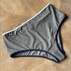 AERIE Grey/White/Blue Contrast Hi-Rise Swim Bottom L